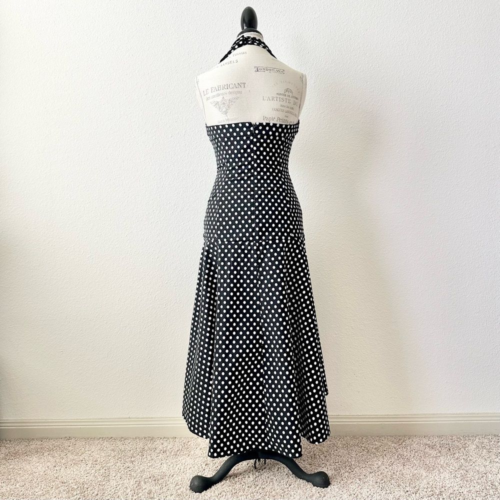 Anthropologie Maeve Halter Ruched Midi Dress in Black Polka Dot Size 4 - Picture 4 of 9